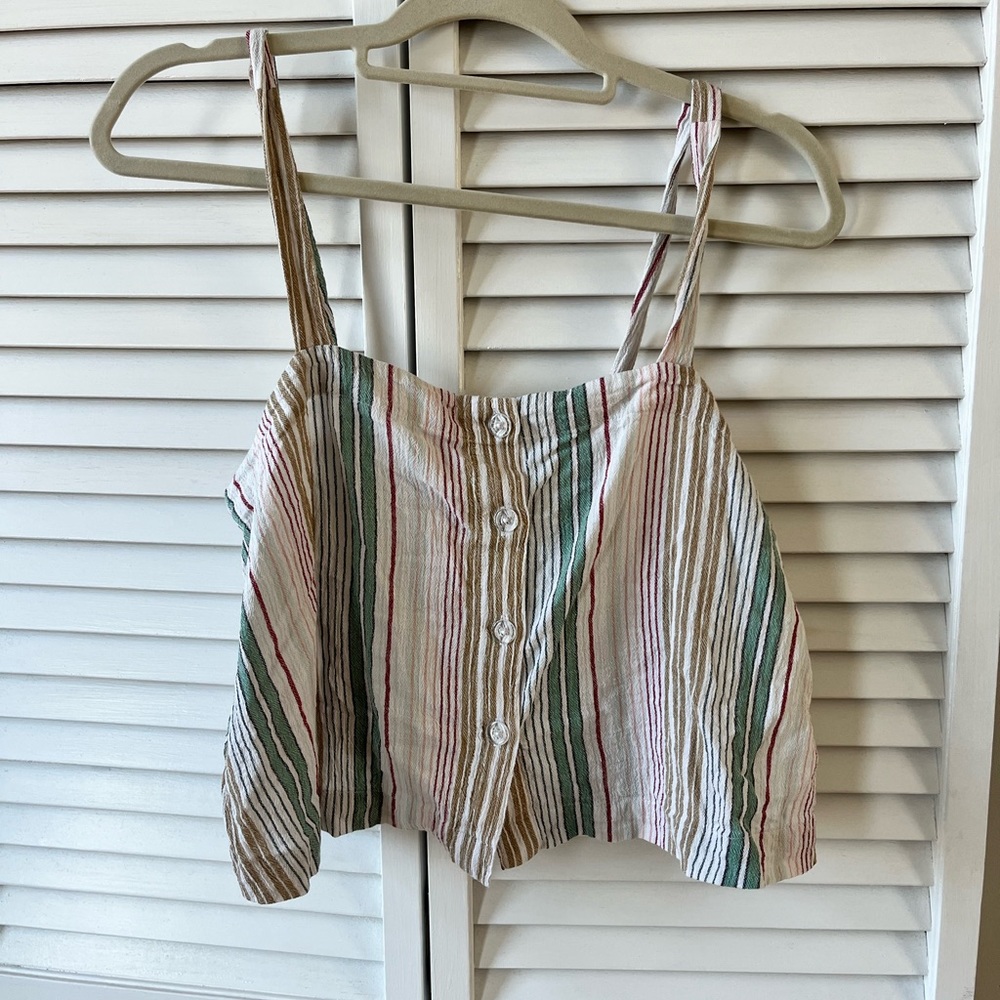 LOFT Beach Striped Button Tank